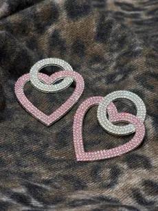 گوشواره قلب و دایره نگین ریز صورتی و سفید