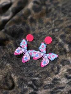 گوشواره تک پروانه آبی و صورتی