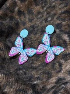 گوشواره تک پروانه آبی و یاسی