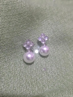 گوشواره مروارید یاسی نگین‌دار